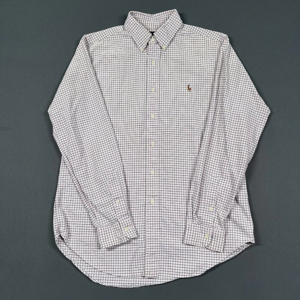 Polo Ralph Lauren Shirt Mens Medium Oxford Pink Gingham Plaid Pony Classic
